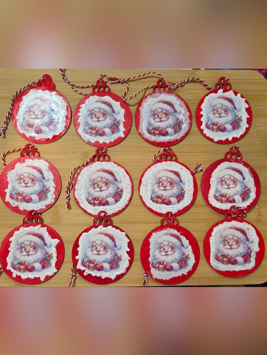 Handmade Other - 🎅 Handmade Wooden Disc Vintage Santa Christmas Ornaments - 12 Pack Set